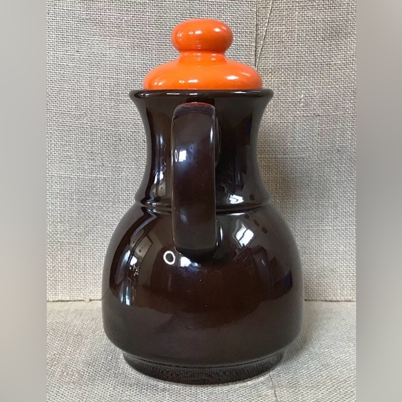 Vintage Ceramic Coffee Pot Brown Orange Mid Century Modern MCM 70s Goblin Core - Picture 2 of 8
